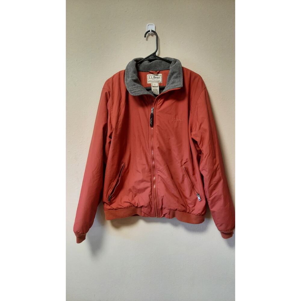 LL Bean Men's Orange Fleece Lined Warm Up Bomber Jacket
